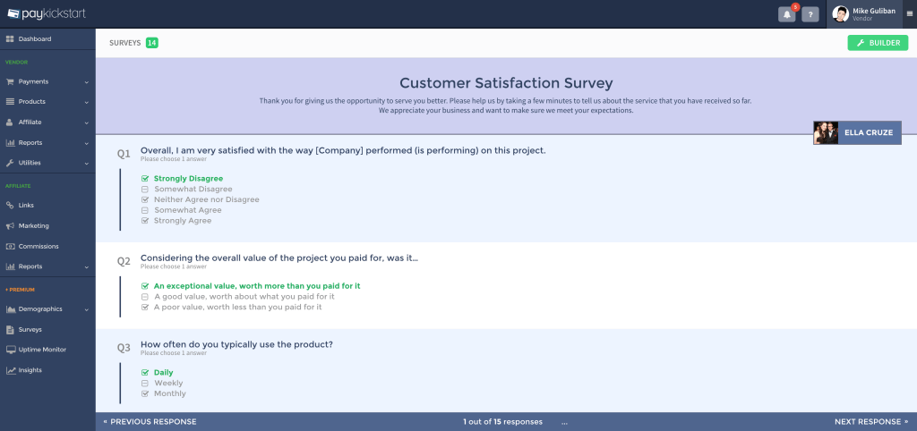 Survey Preview Individual Answers