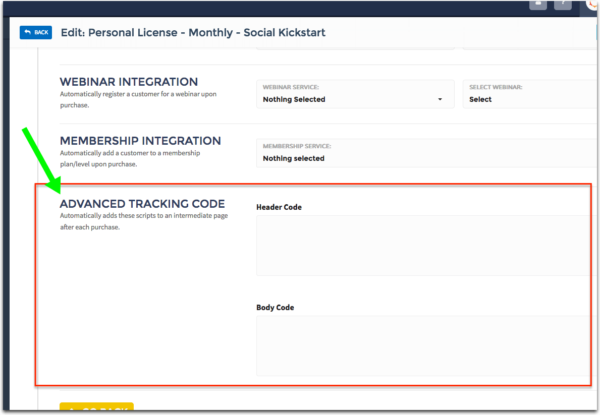 Within Integrations, locate “Advanced Tracking Code”