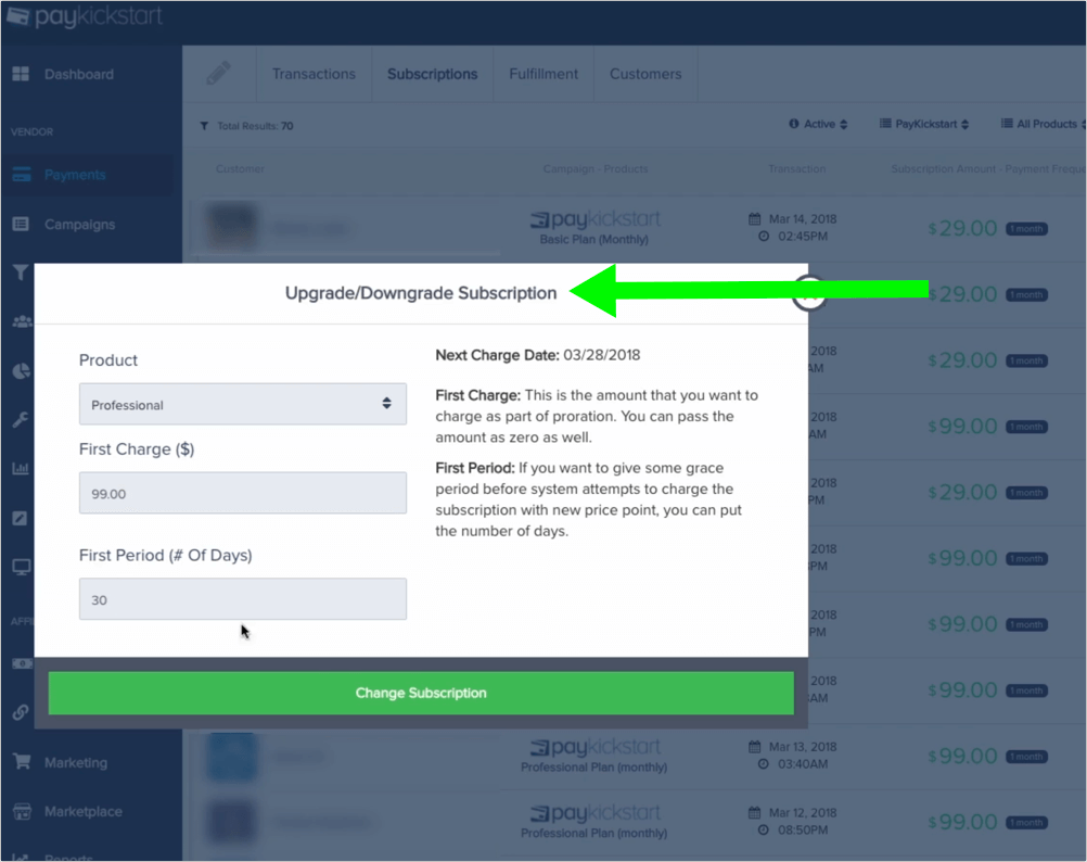 upgrade PayPal current subscription