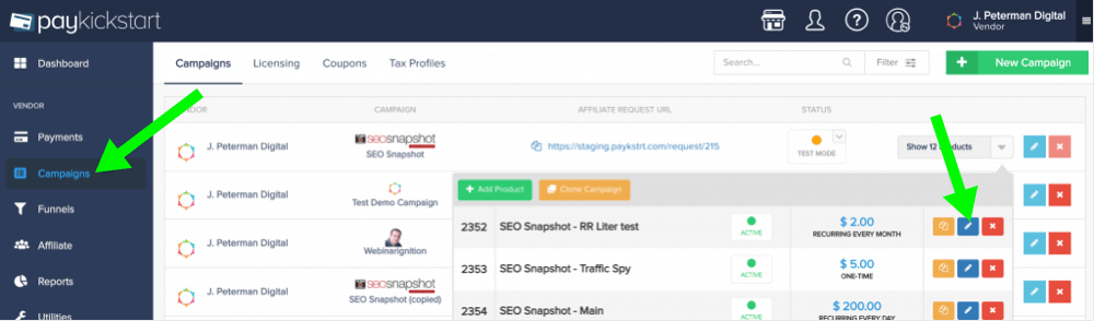 adding a tracking script inside PayKickstart "Campaigns" tab