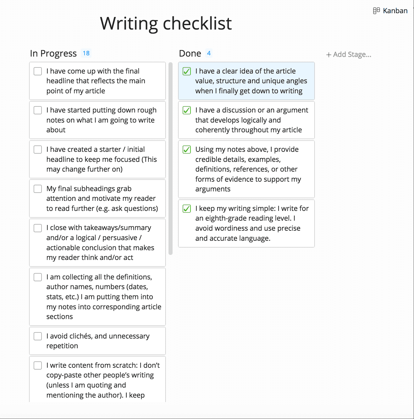 Writing checklist