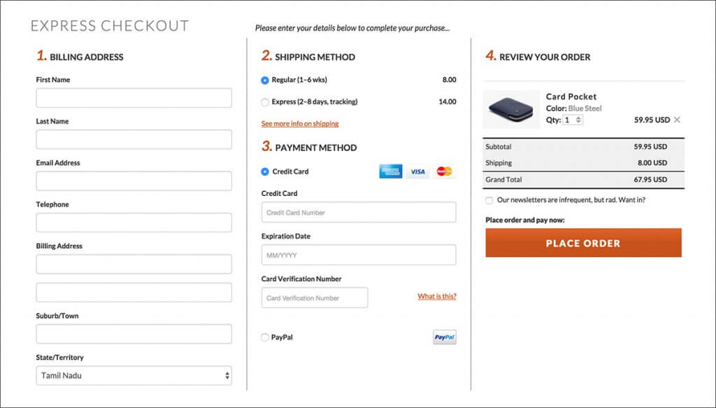 one page checkout example